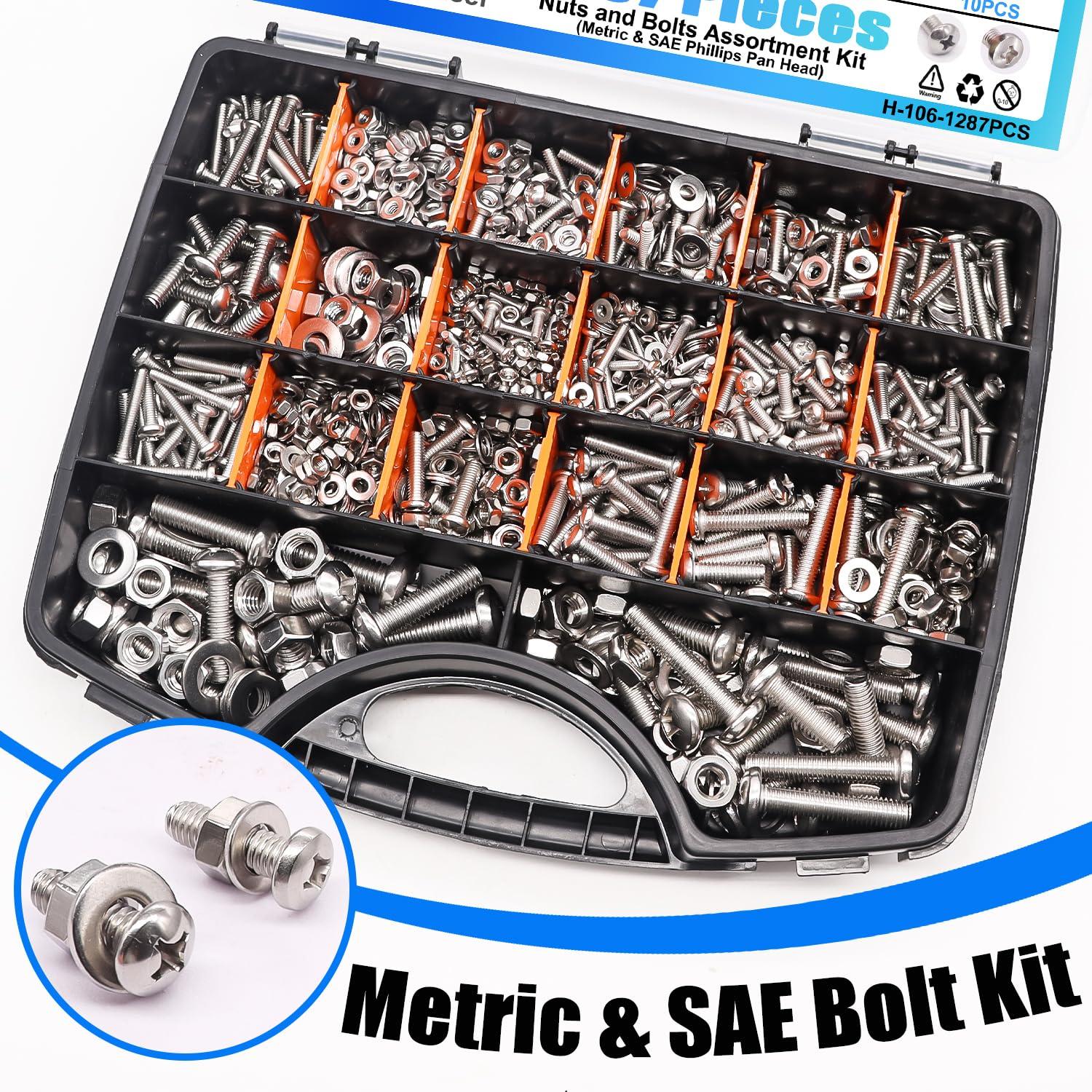 Kit de 1287 Tuercas y Tornillos Bemaka Acero Inoxidable