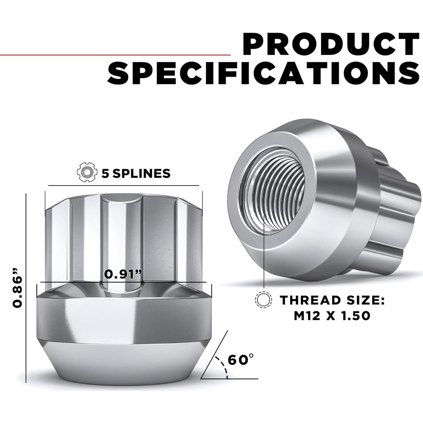 Bloqueo de Rueda Caballero Blanco 41700 Cromado M12x1.5 (4 Piezas)