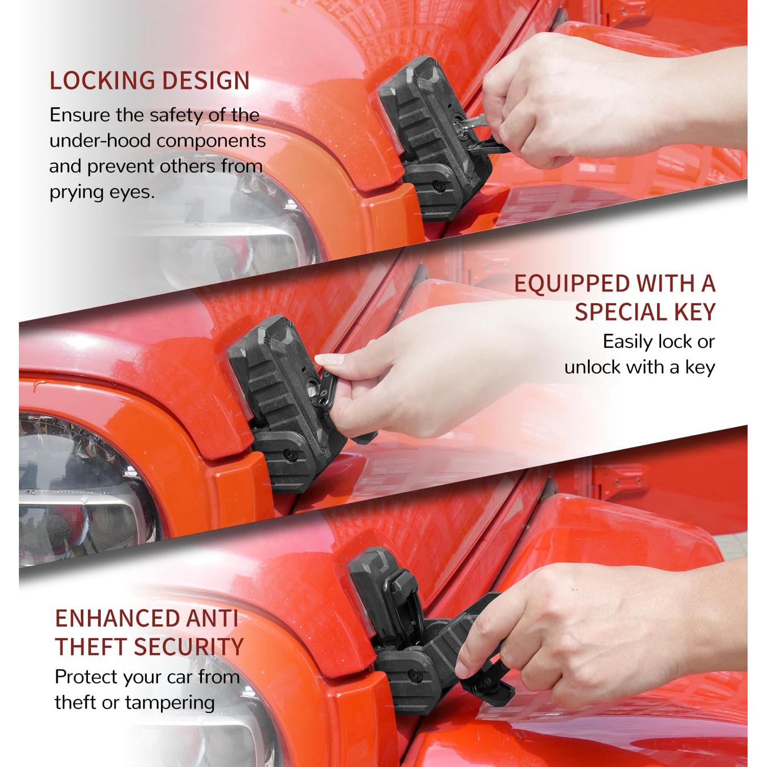 Cierre de Capó Antirrobo ZKJAYOE para Jeep JL JLU JT 2018-2025