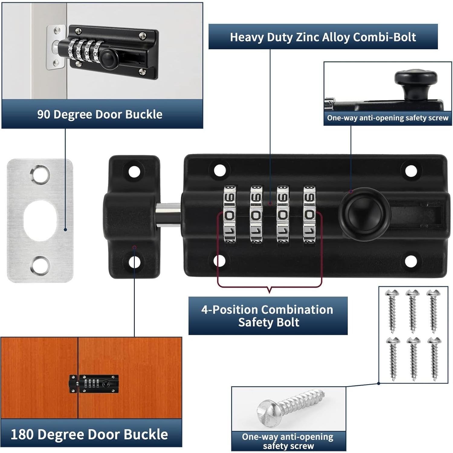 Perno de bloqueo combinado Dluno 2 paquetes 12.19 cm Negro