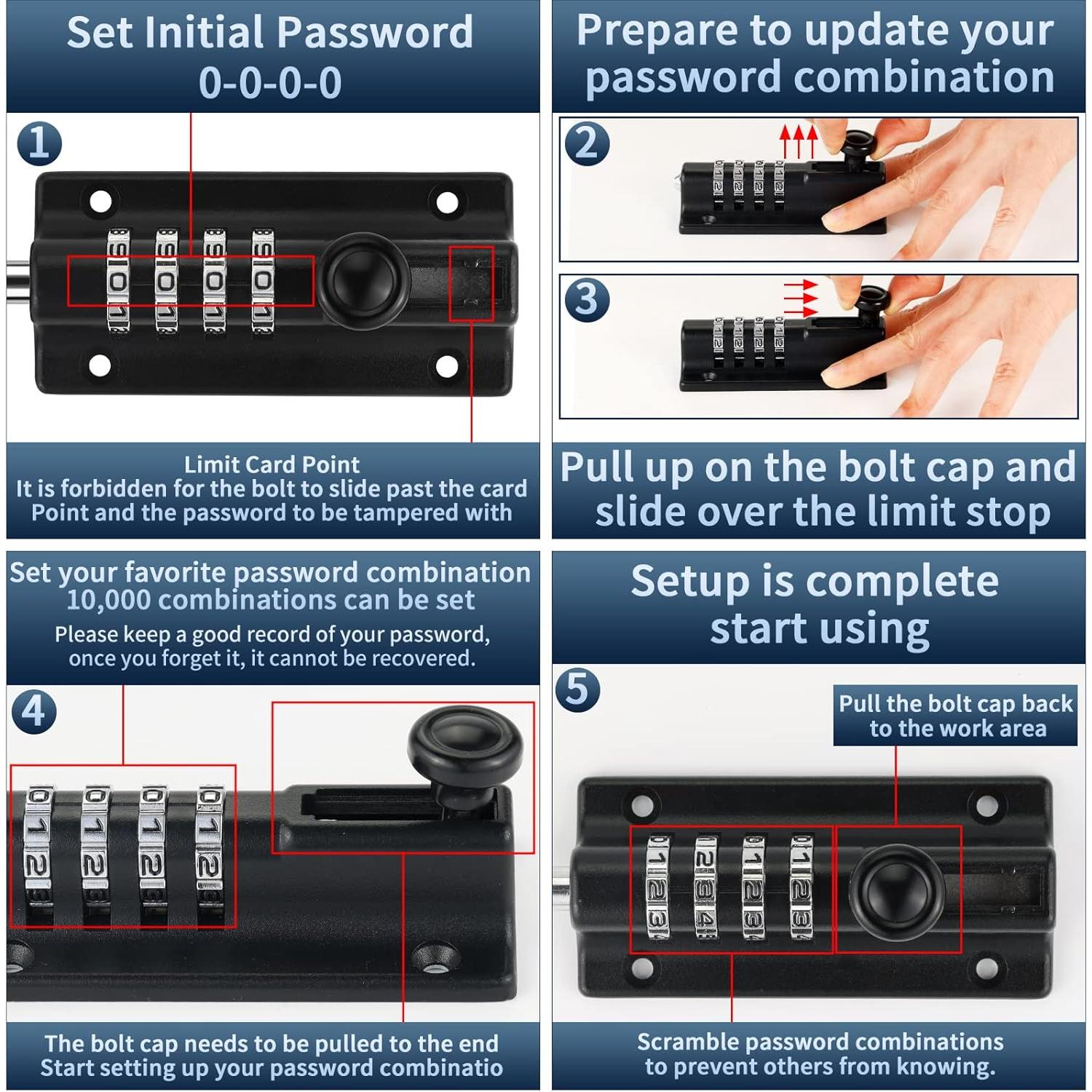 Perno de bloqueo combinado Dluno 2 paquetes 12.19 cm Negro