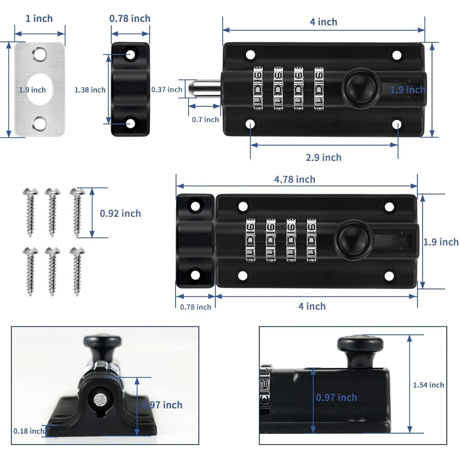 Perno de bloqueo combinado Dluno 2 paquetes 12.19 cm Negro