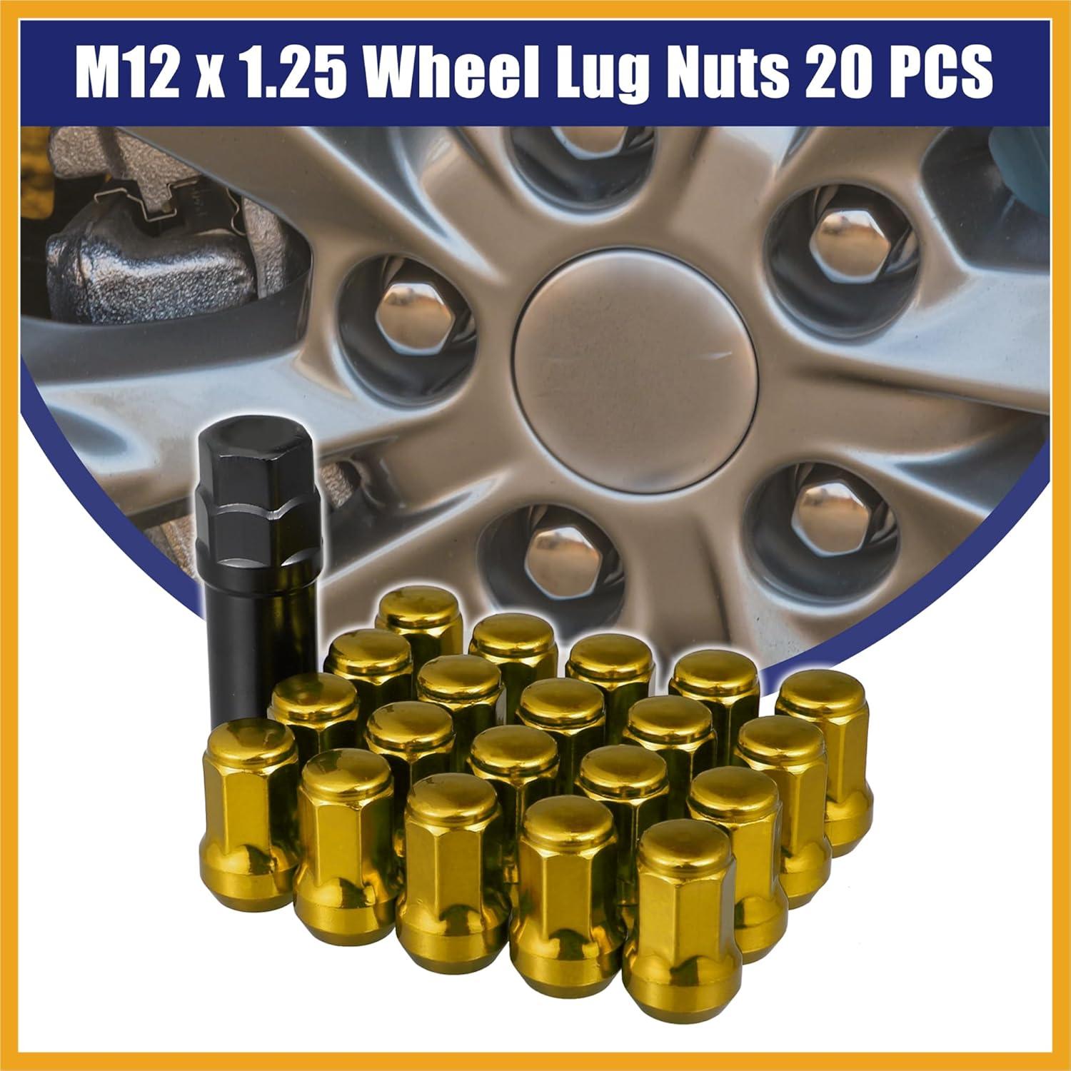 Tuerca de rueda M12 x 1.25 Partuto dorada - Paquete 20 piezas