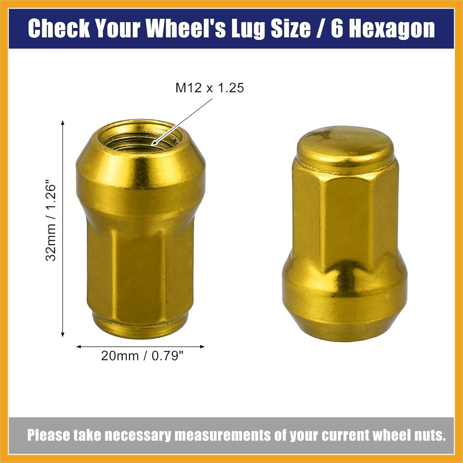 Tuerca de rueda M12 x 1.25 Partuto dorada - Paquete 20 piezas