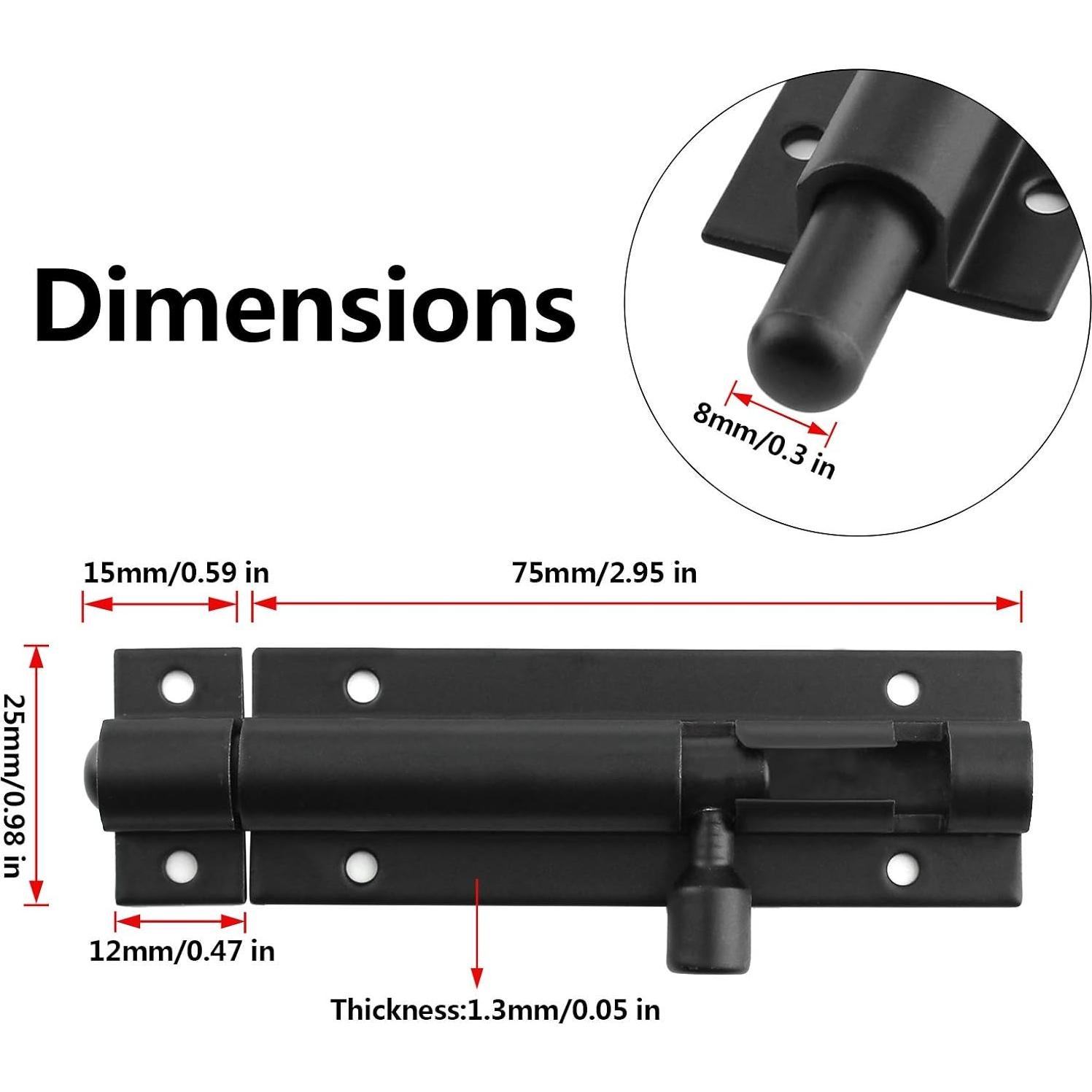 Cerradura de Pestillo Deslizante BokWin 7.62 cm Aluminio Negro