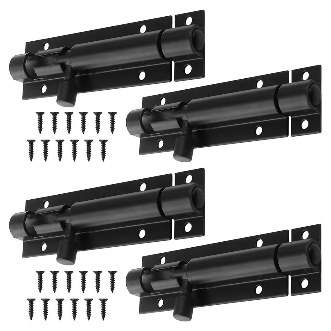 Paquete de 4 Cerraduras de Pestillo de Barril 12.7cm Aluminio Negro