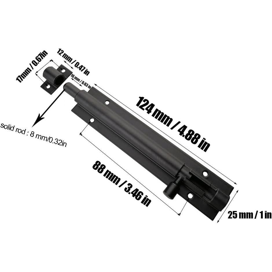 Paquete de 4 Cerraduras de Pestillo de Barril 12.7cm Aluminio Negro