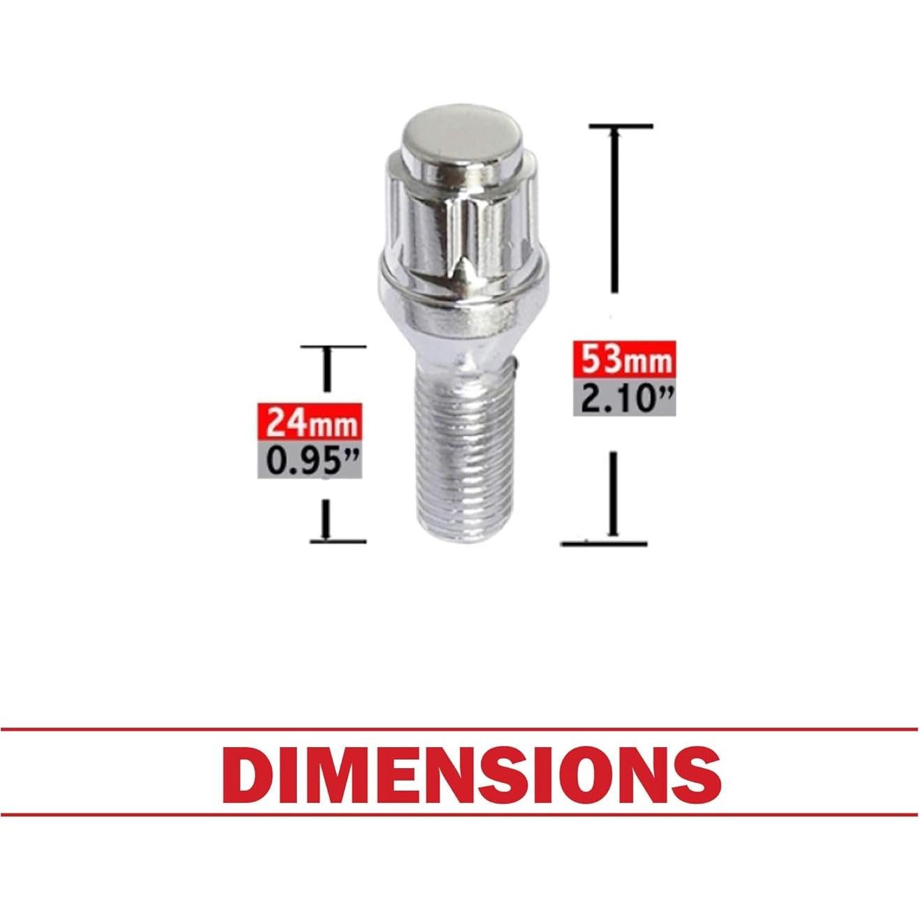 Juego de 20 Tornillos de Rueda M12x1.5 Cromo 24mm con Llave