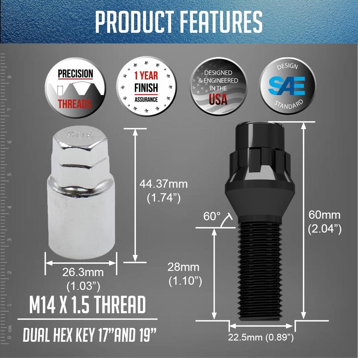 Cerraduras de Rueda M14x1.5 Accesorios de Rueda Partes 4 Pzas