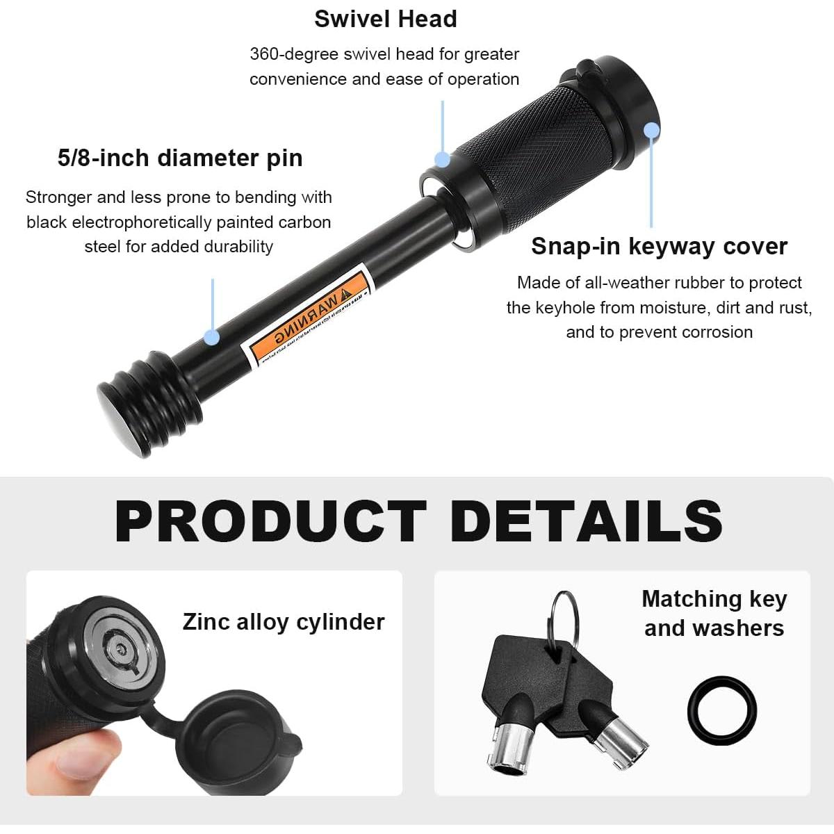 Cerrojo de Pasador ZNDAW para Receptor de Enganche 1.59 cm