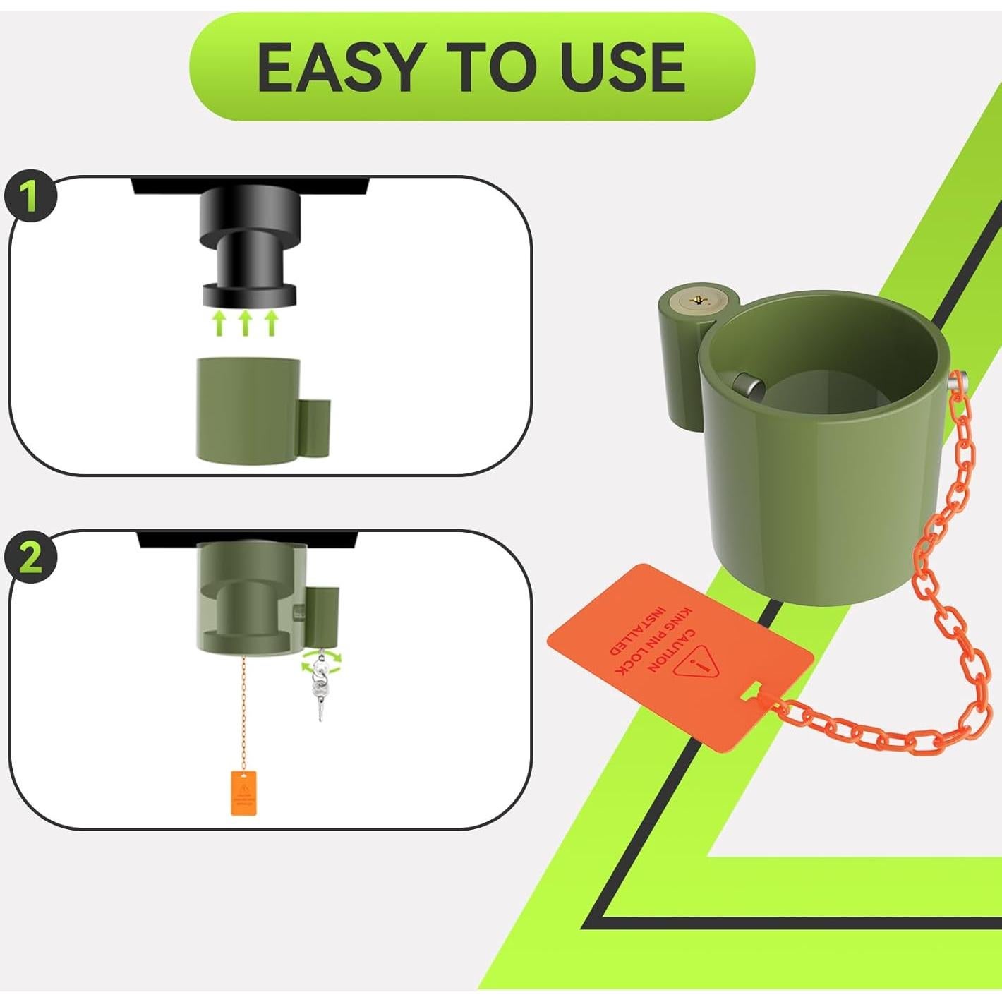 Cerradura de Eje RVMATE Verde para 5ta Rueda y Remolques