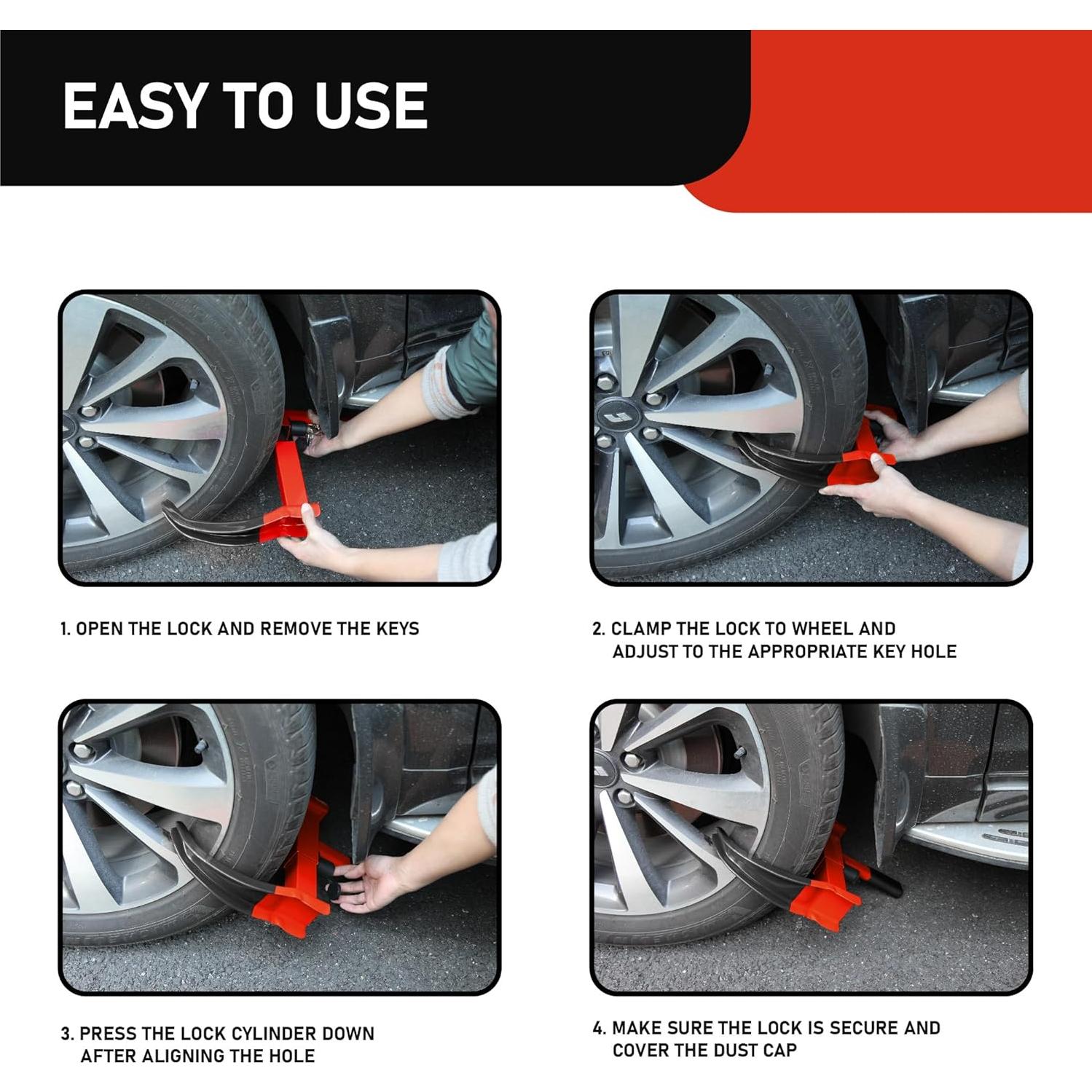 Cerradura de Rueda Antirrobo CARTMAN 2 Paquetes Rojo/Negro