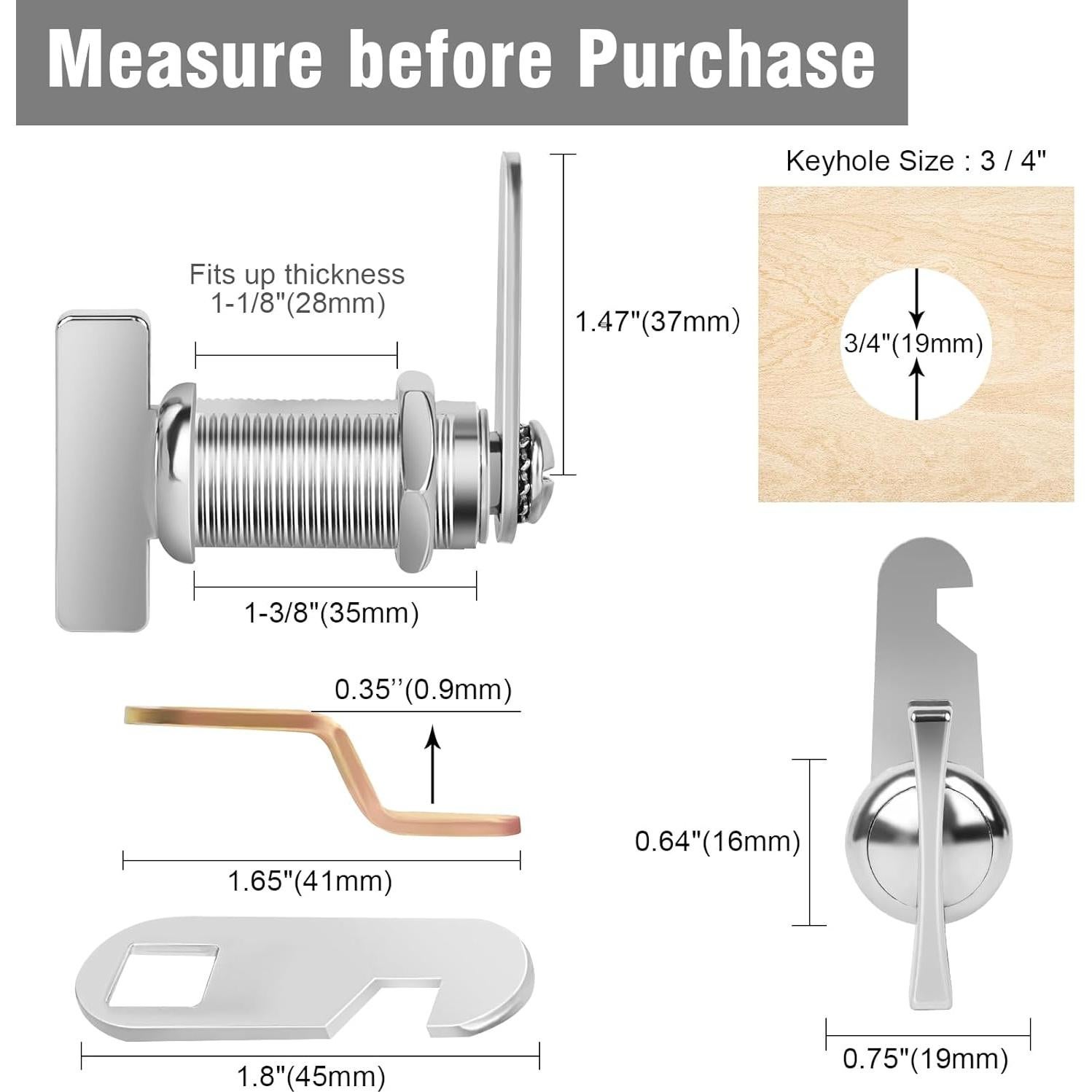 Cerraduras de Palanca Sin Llave Sartatue 2 Pcs 35mm Plata