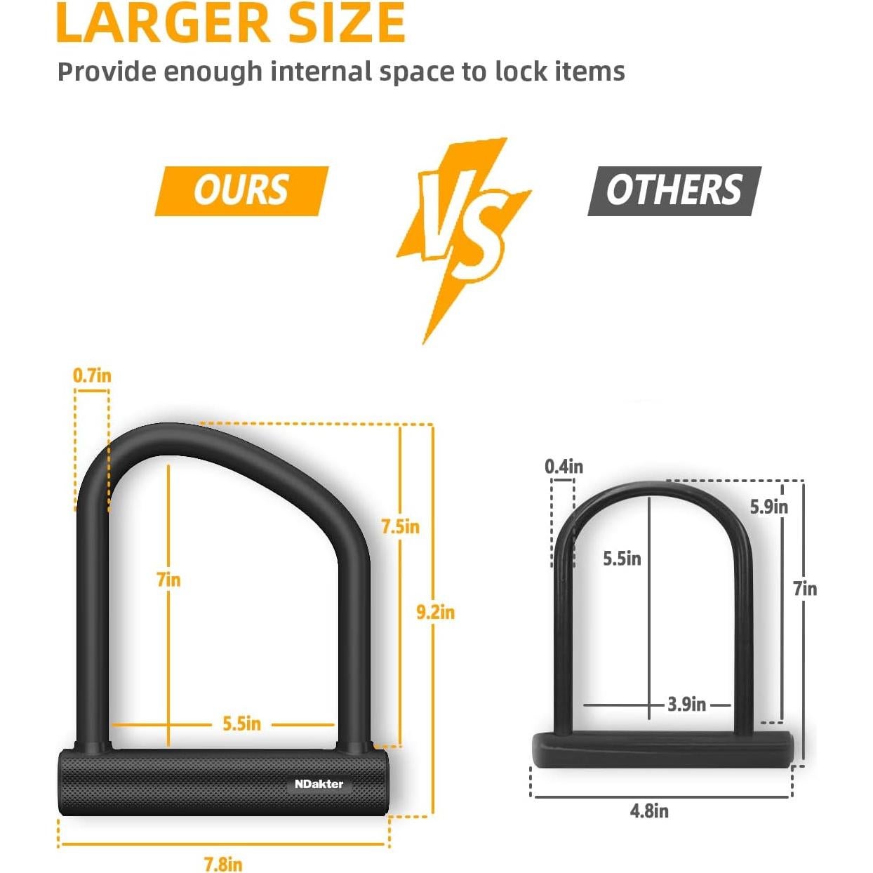 Candado en U NDakter Alta Seguridad 1.78cm con Cable 1.83m