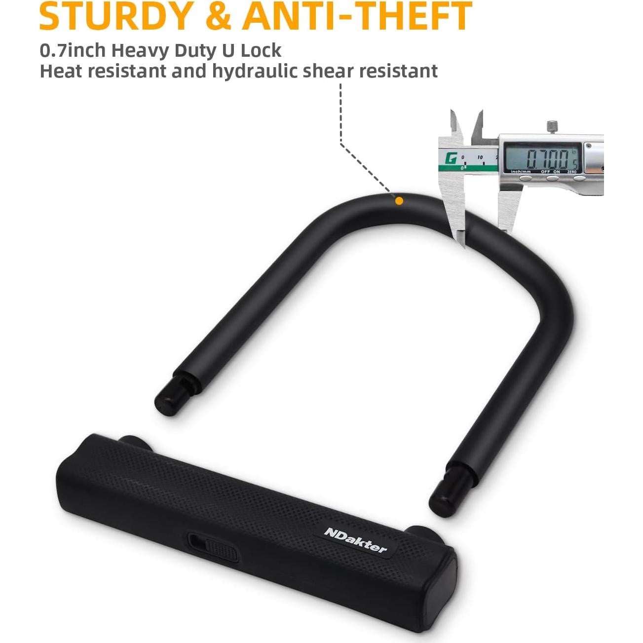 Candado en U NDakter Alta Seguridad 1.78cm con Cable 1.83m