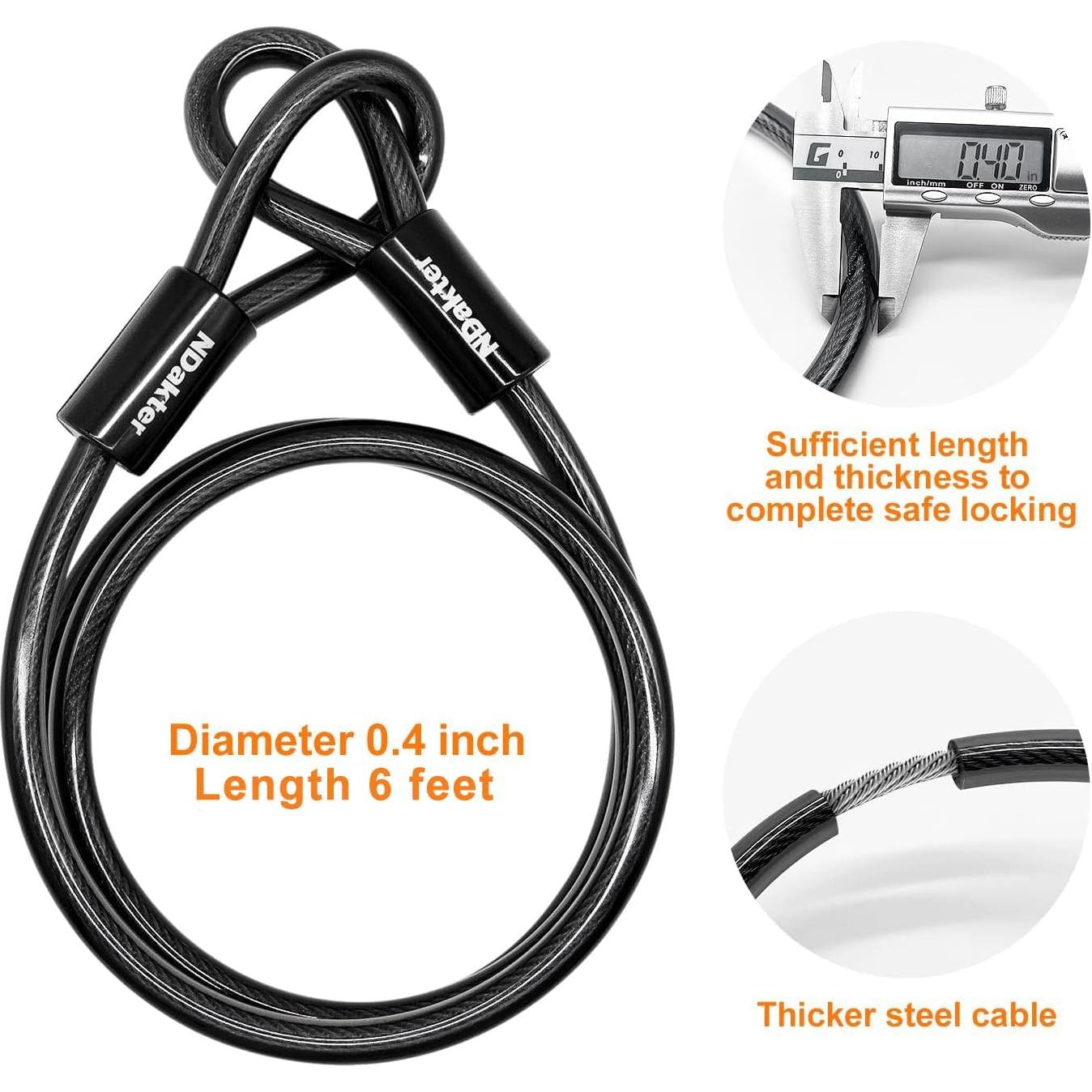 Candado en U NDakter Alta Seguridad 1.78cm con Cable 1.83m
