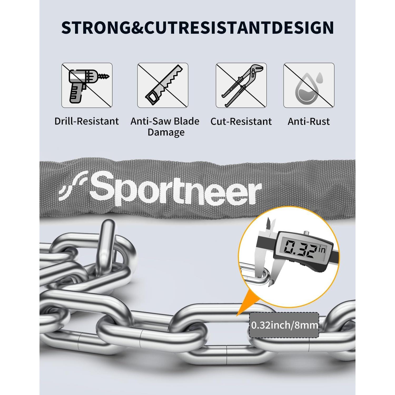 Candado de Cadena Sportneer 8mm Antirrobo con 2 Llaves 1.22m