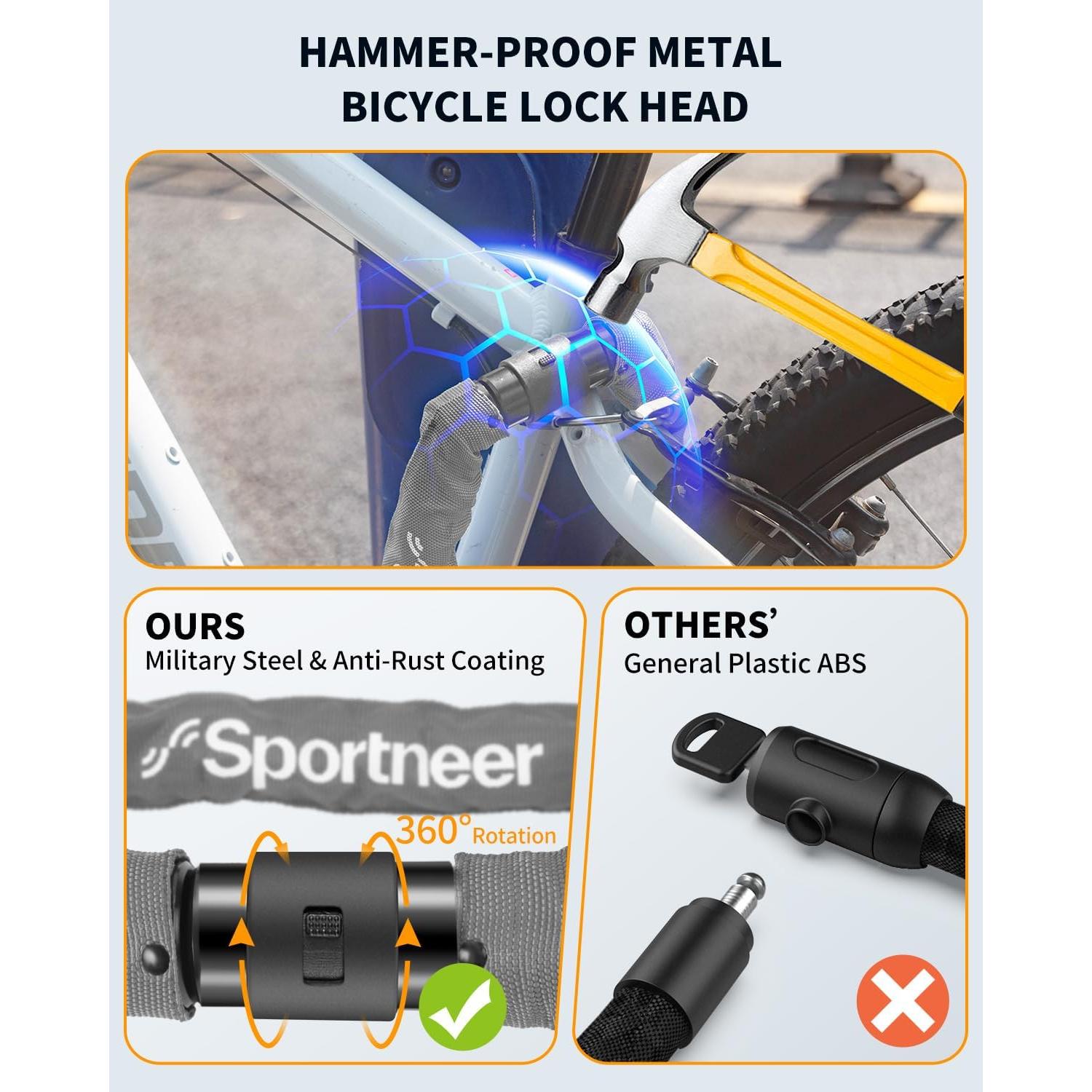 Candado de Cadena Sportneer 8mm Antirrobo con 2 Llaves 1.22m