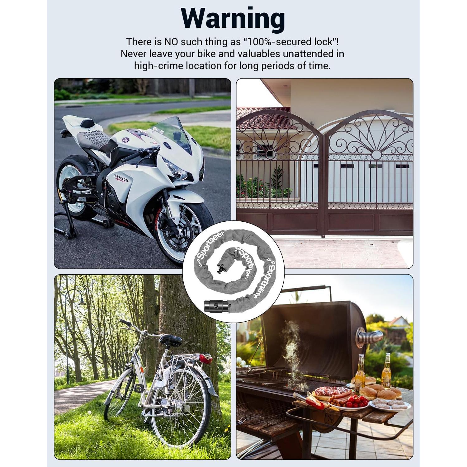 Candado de Cadena Sportneer 8mm Antirrobo con 2 Llaves 1.22m