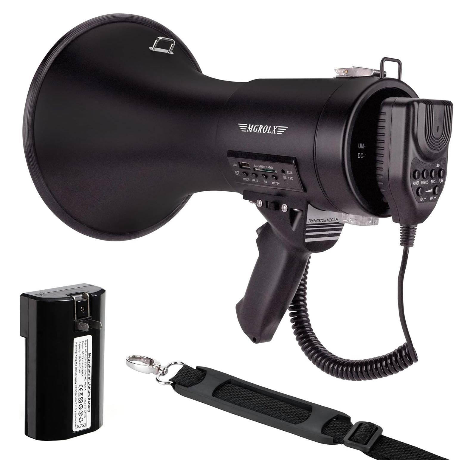 Megáfono Bluetooth MGROLX 50W con Batería Recargable y Sirena