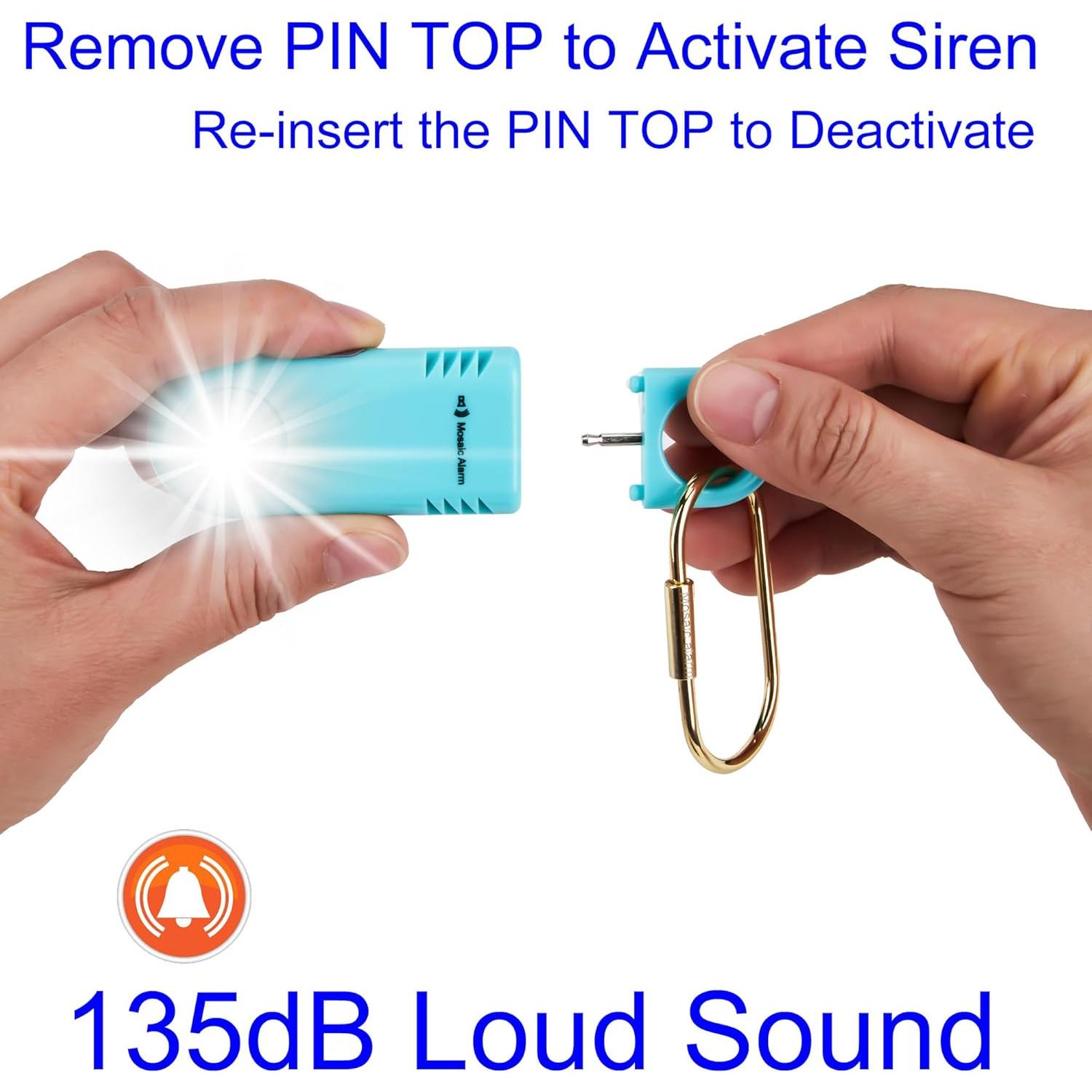 Alarma de Seguridad Personal Recargable 135dB con Luz LED Aqua