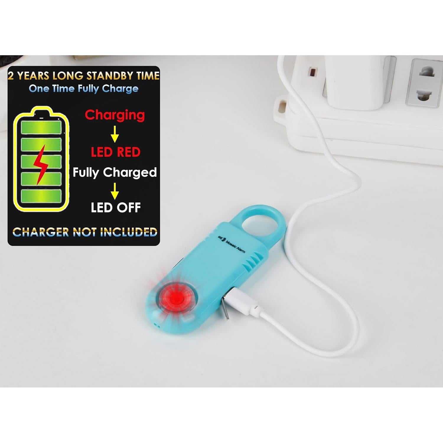 Alarma de Seguridad Personal Recargable 135dB con Luz LED Aqua
