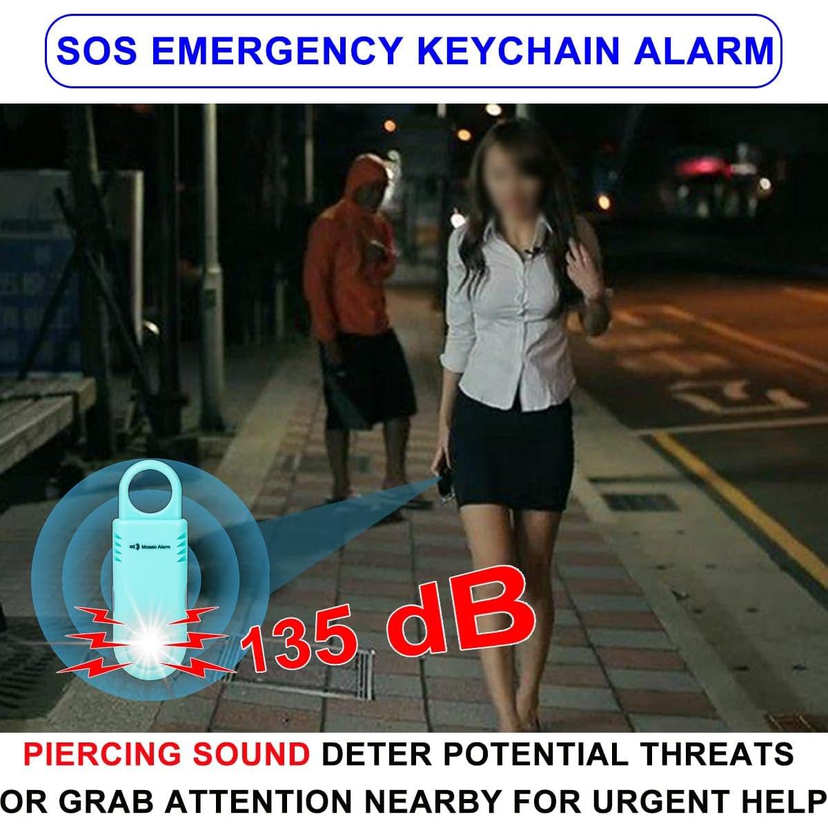 Alarma de Seguridad Personal Recargable 135dB con Luz LED Aqua