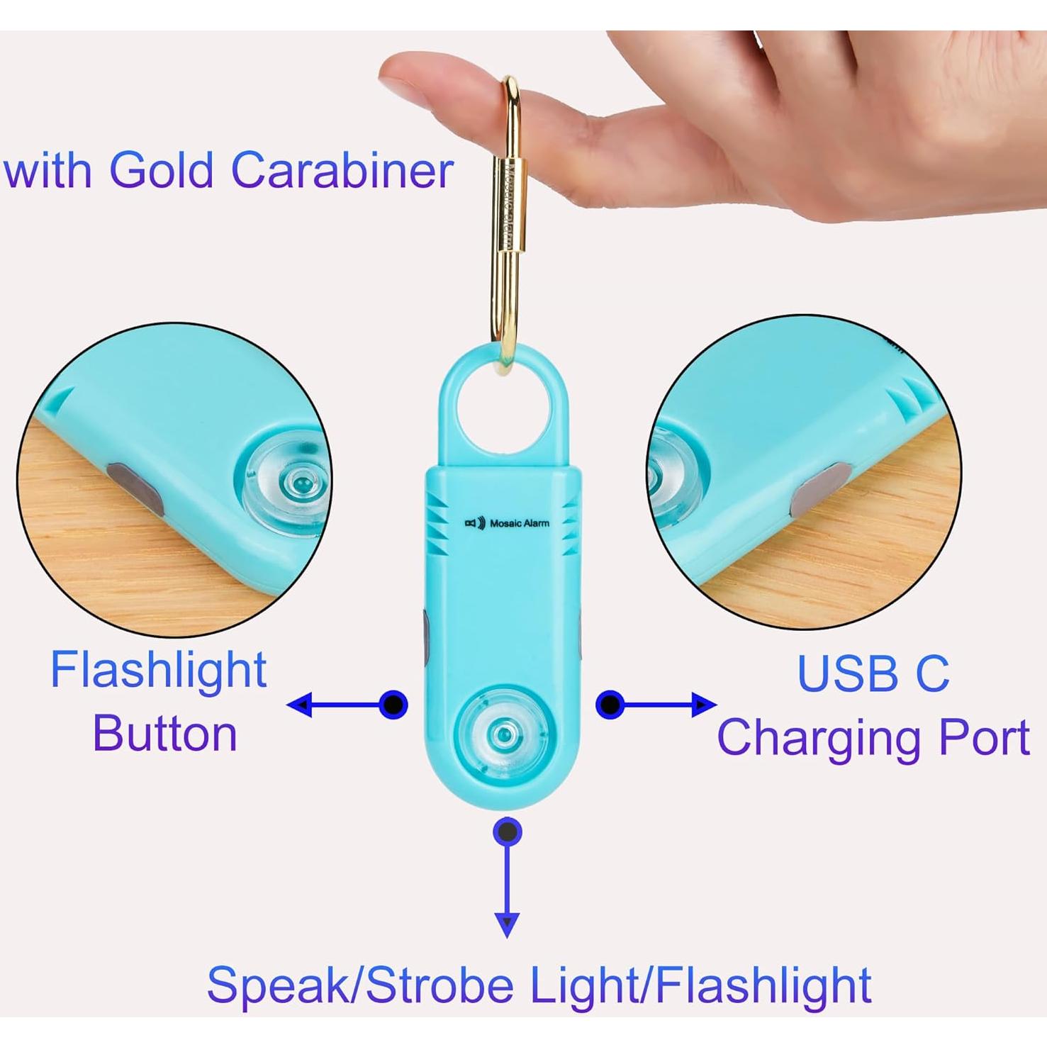 Alarma de Seguridad Personal Recargable 135dB con Luz LED Aqua