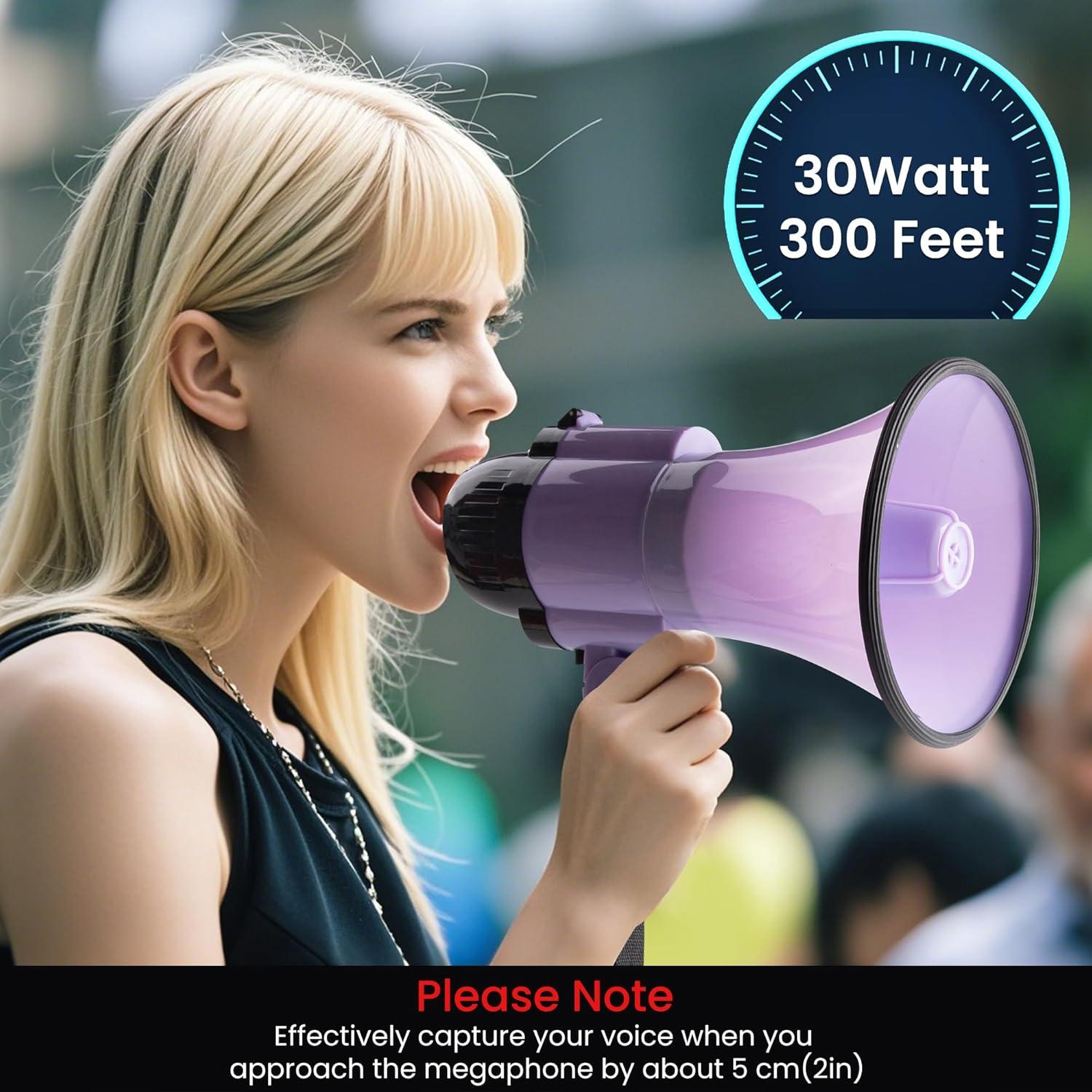 Megáfono MyMealivos 30W con Sirena y Control de Volumen 91.44m