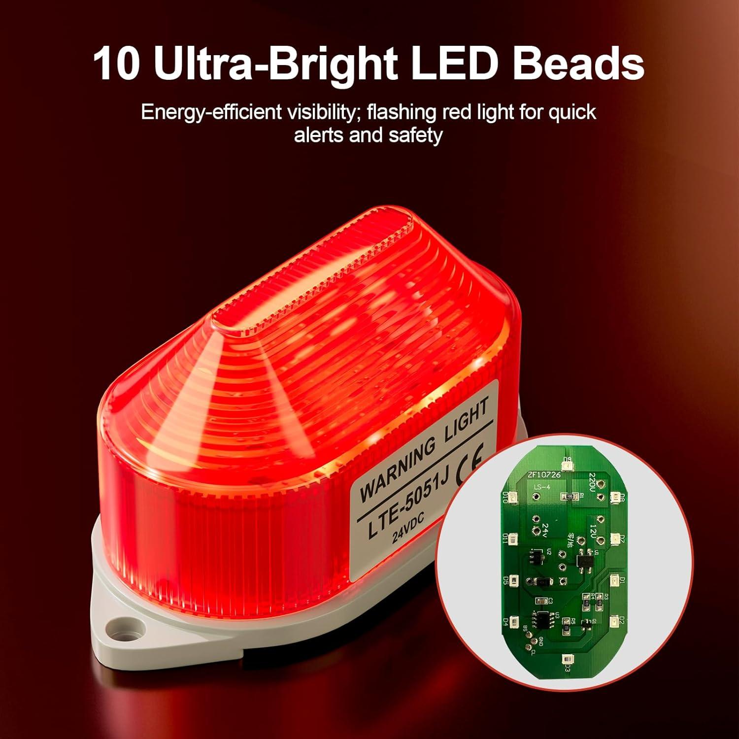 Luz de Advertencia Estroboscópica QTEATAK 24V LED Rojo 105dB