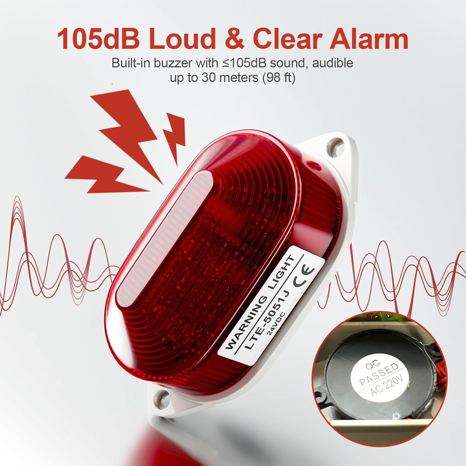 Luz de Advertencia Estroboscópica QTEATAK 24V LED Rojo 105dB