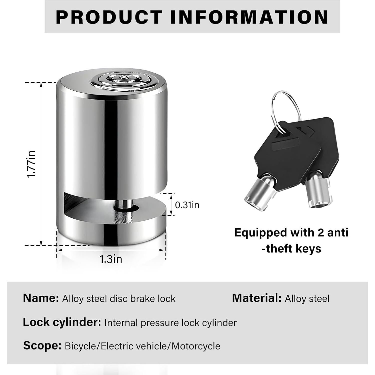 Candado de Disco de Freno KVAEY para Motocicleta - 2 Piezas