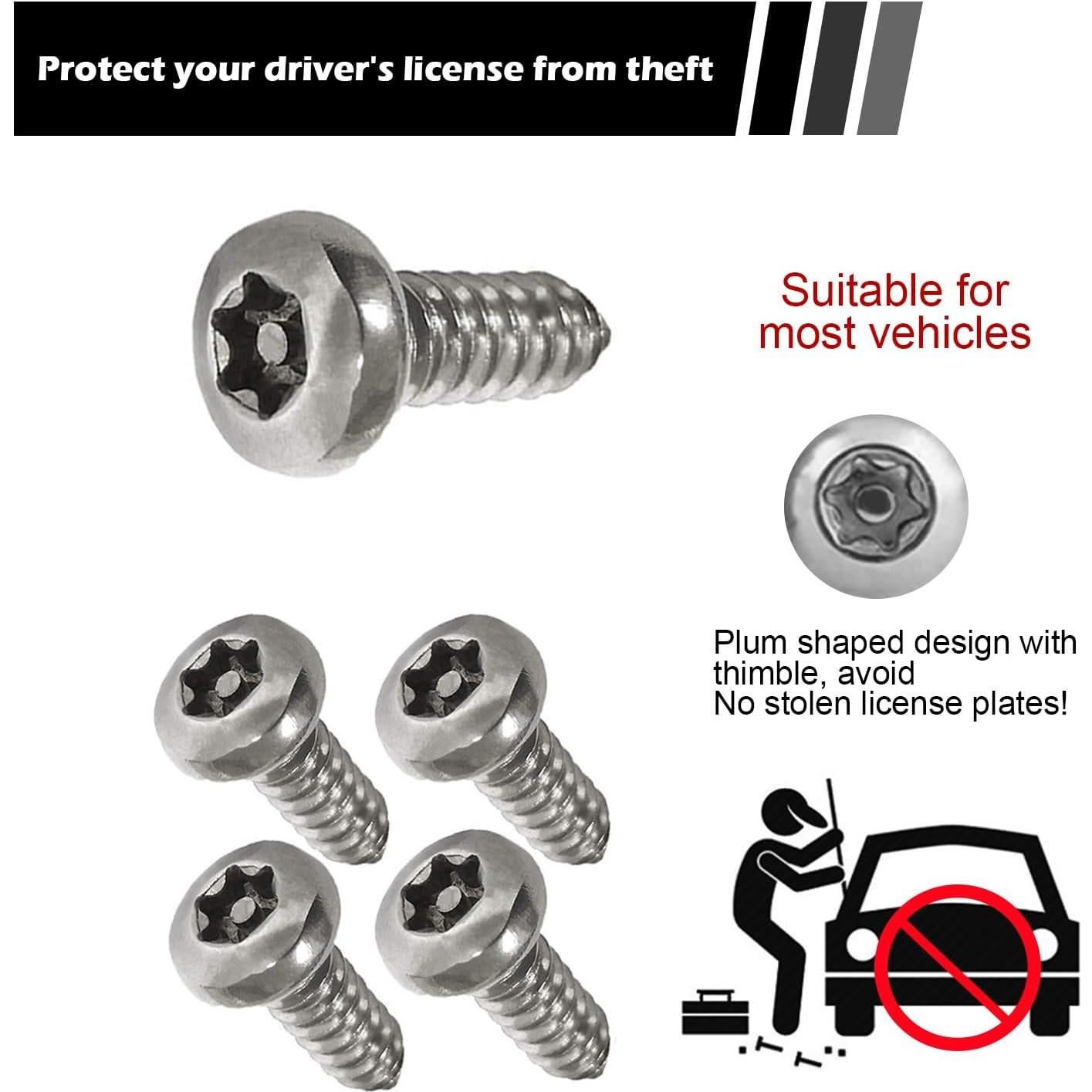 Juego de 4 Tornillos Antirrobo GKmow para Placas de Matrícula