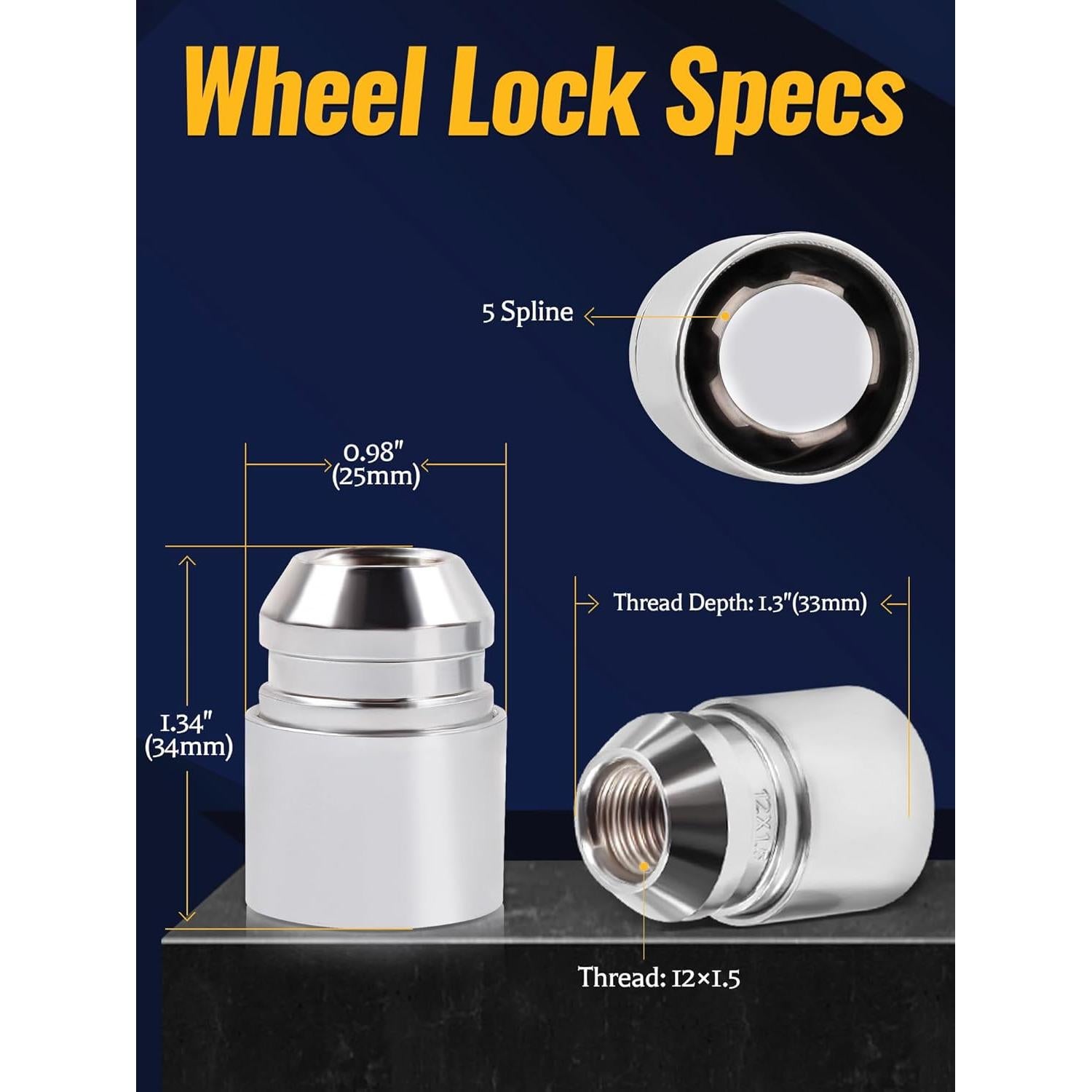 Juego de 6 Tuercas de Bloqueo de Rueda Mardarth M12x1.5 Antirrobo