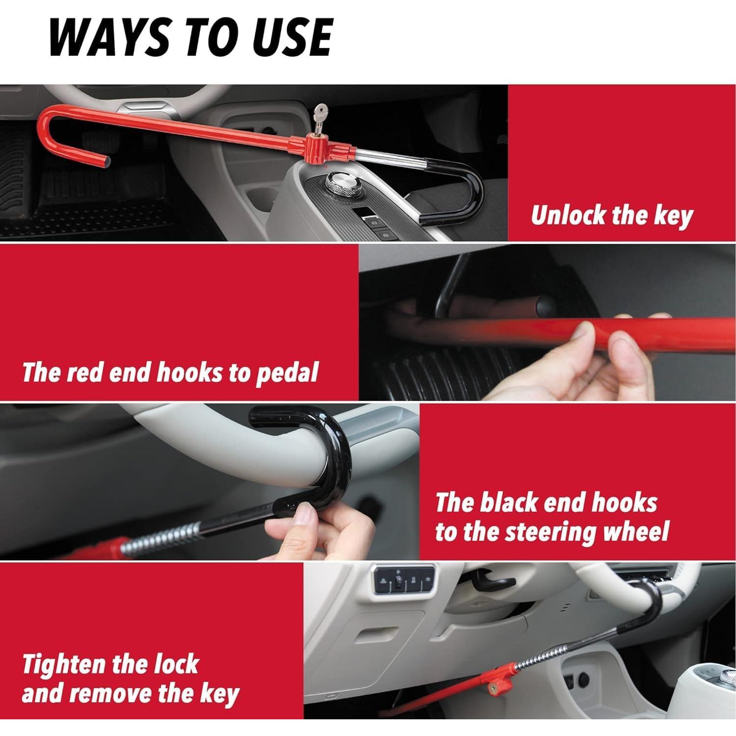 Cerradura de Volante Antirrobo Cartman Ajustable 53-76cm Rojo