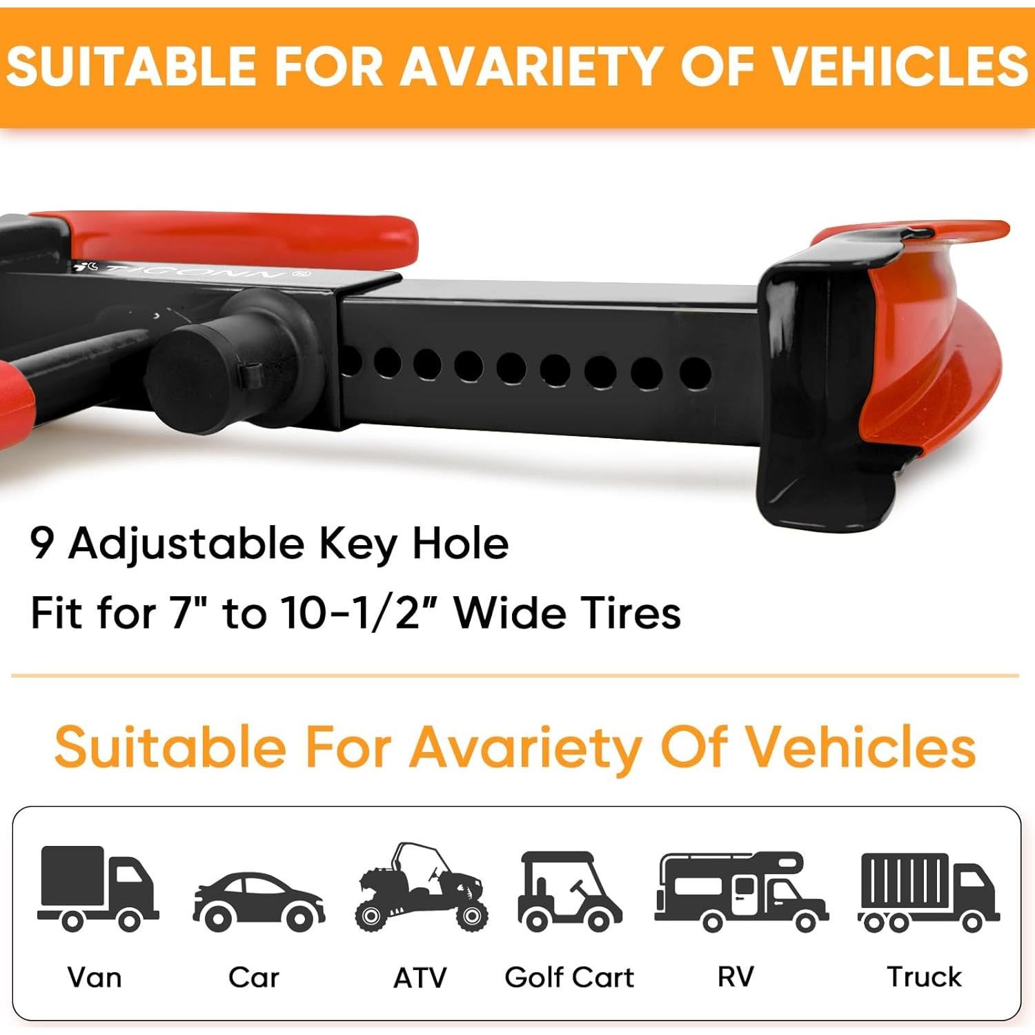 Bloqueo de Rueda TICONN Antirrobo Ajustable para Vehículos