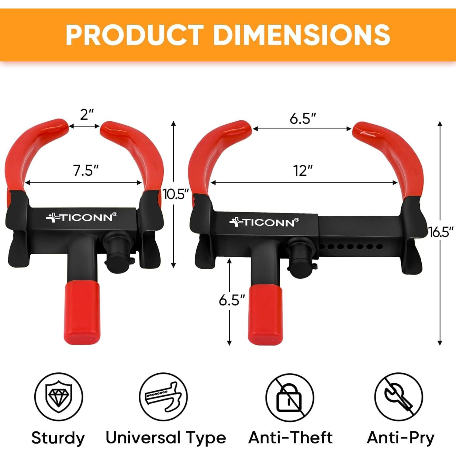 Bloqueo de Rueda TICONN Antirrobo Ajustable para Vehículos