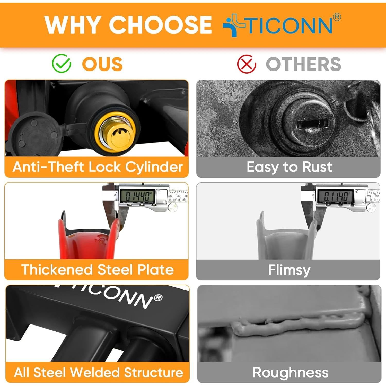 Bloqueo de Rueda TICONN Antirrobo Ajustable para Vehículos