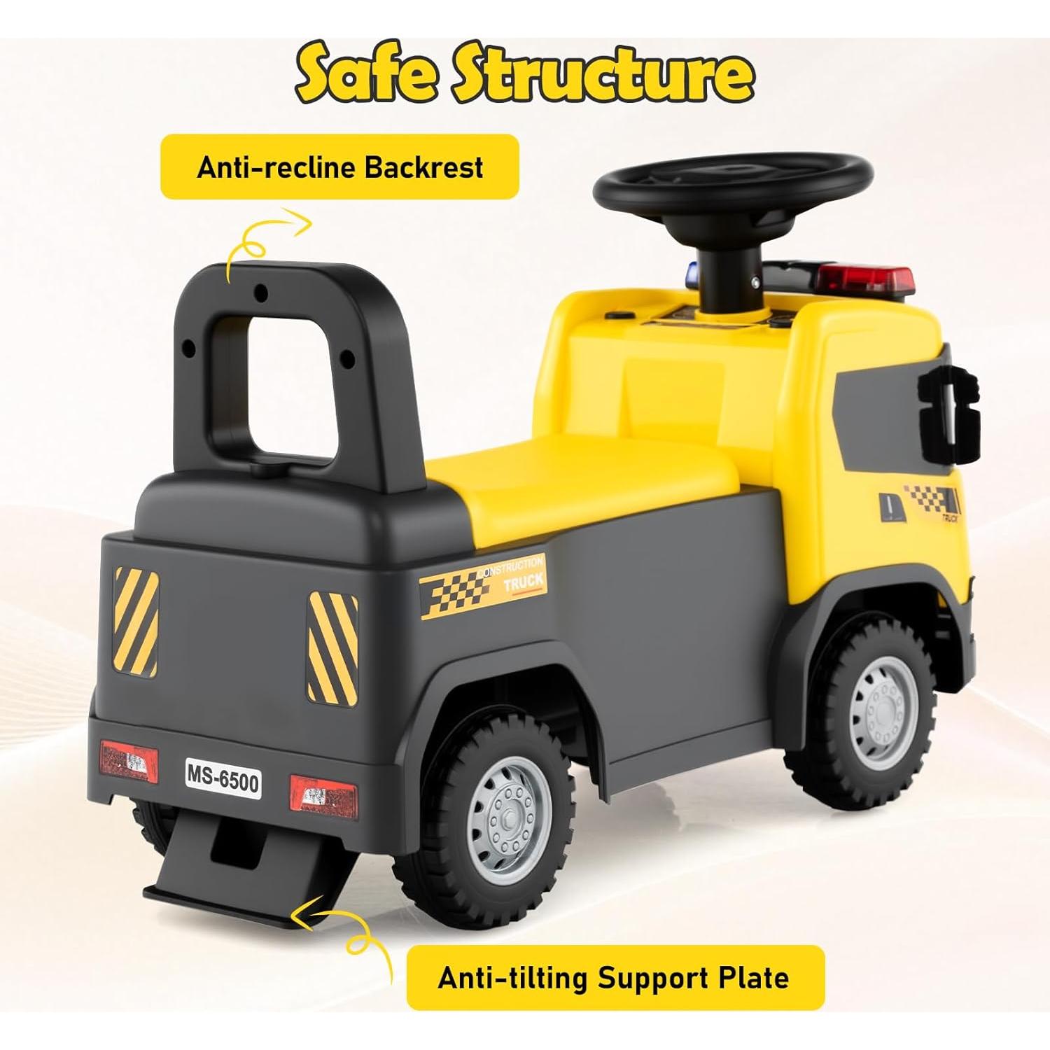 Licensed Scania Ride on Push Car by OLAKIDS, Toddler Sliding Walker with Siren Start-up Sound Under Seat Storage, Kids Foot-to-Floor Toys with Horn Lights Music for Boys Girls (Yellow)