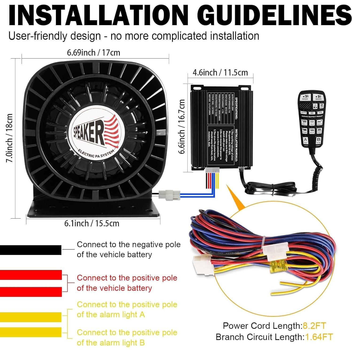 Kit de Altavoz de Sirena Policial YYATYS 200W PA 12V
