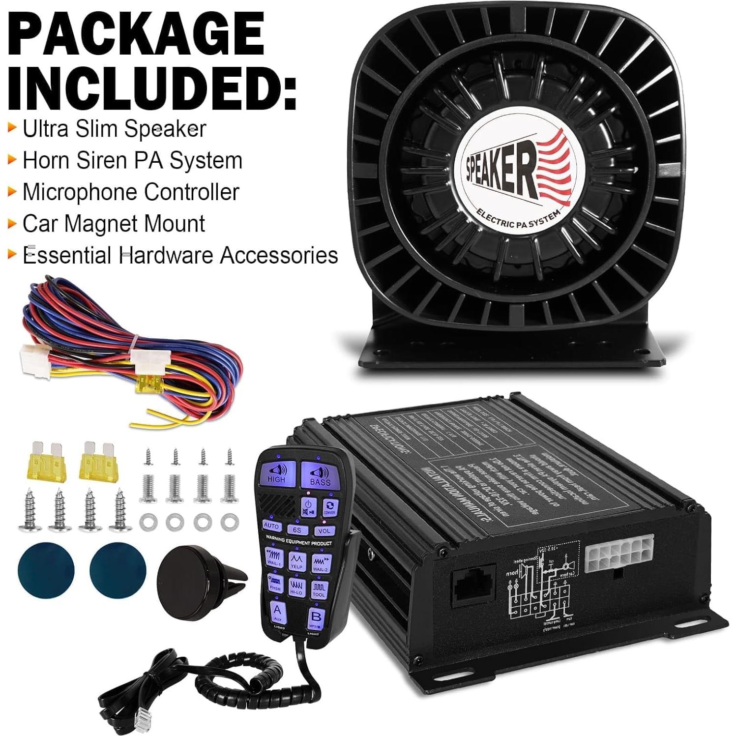 Kit de Altavoz de Sirena Policial YYATYS 200W PA 12V