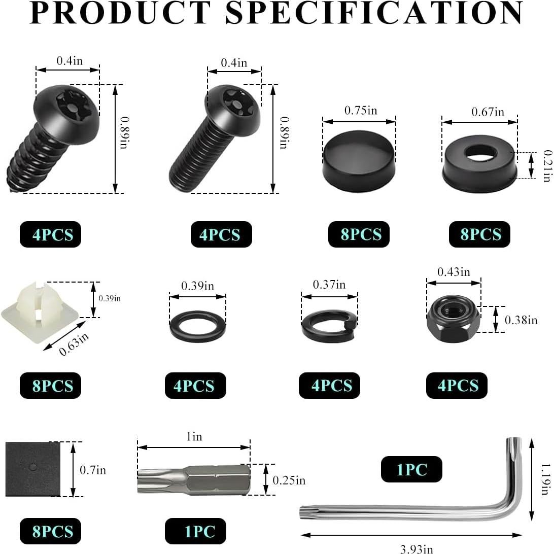 Kit de Tornillos Antirrobo ZNDAW para Placas de Licencia - Negro