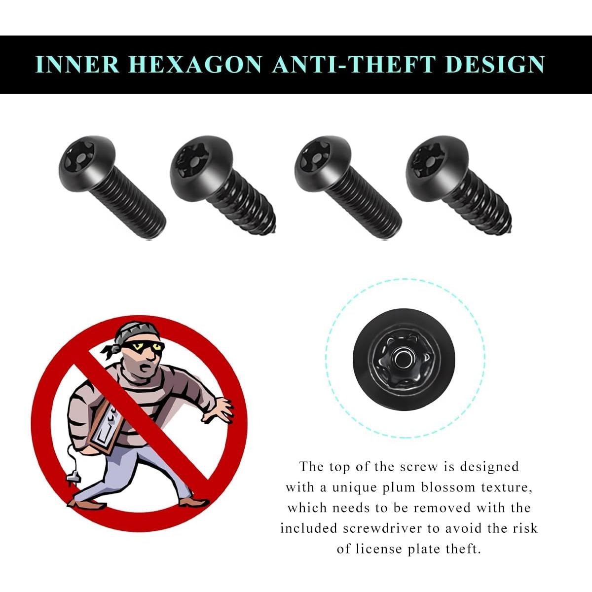 Kit de Tornillos Antirrobo ZNDAW para Placas de Licencia - Negro