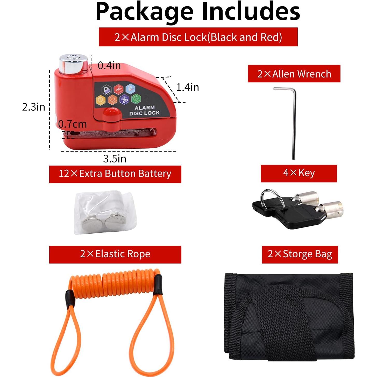 Juego de Candado de Disco de Alarma RUBY.Q 110dB 2 Piezas