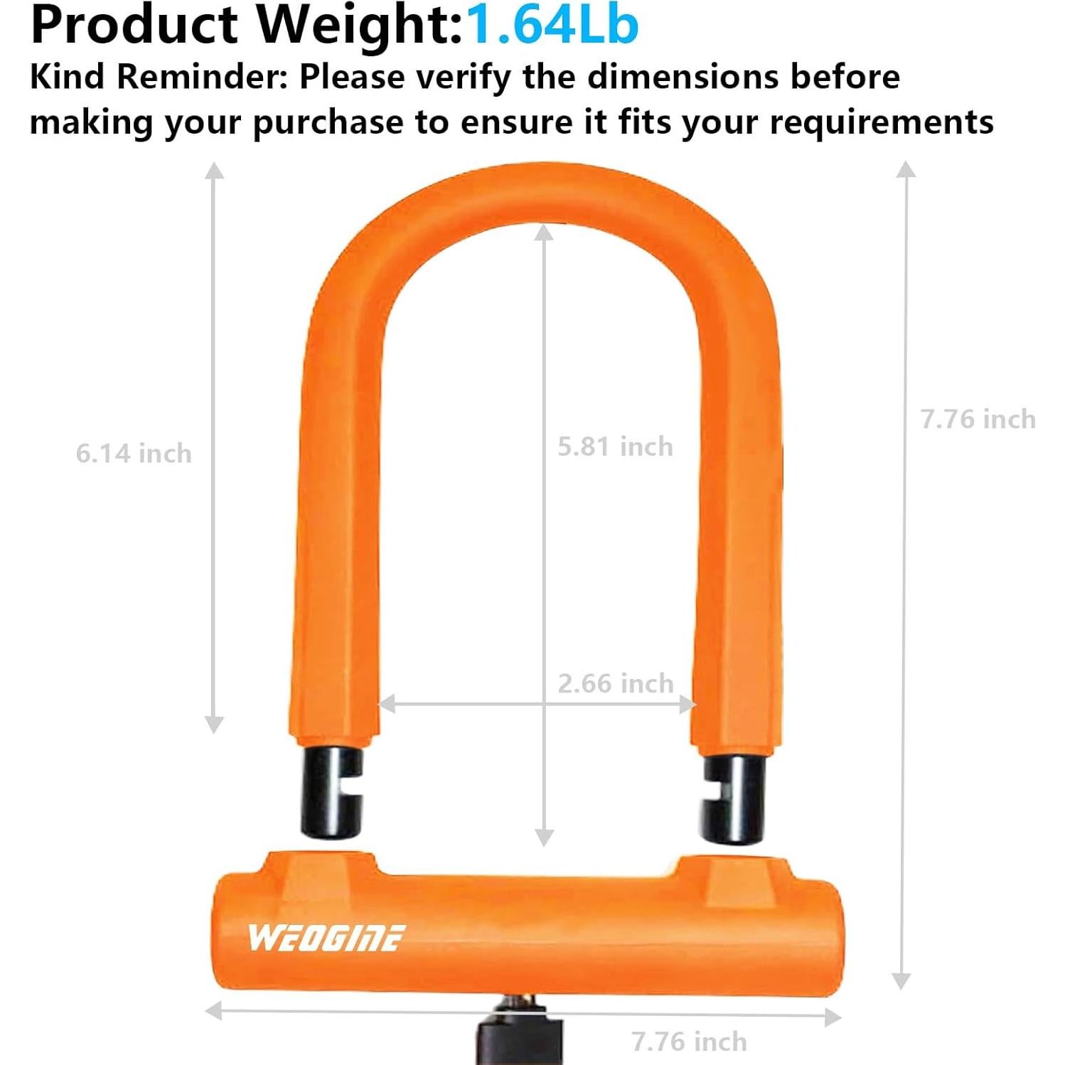 Candado U Antirrobo Weogine para Bicicleta con Cable 1.3kg