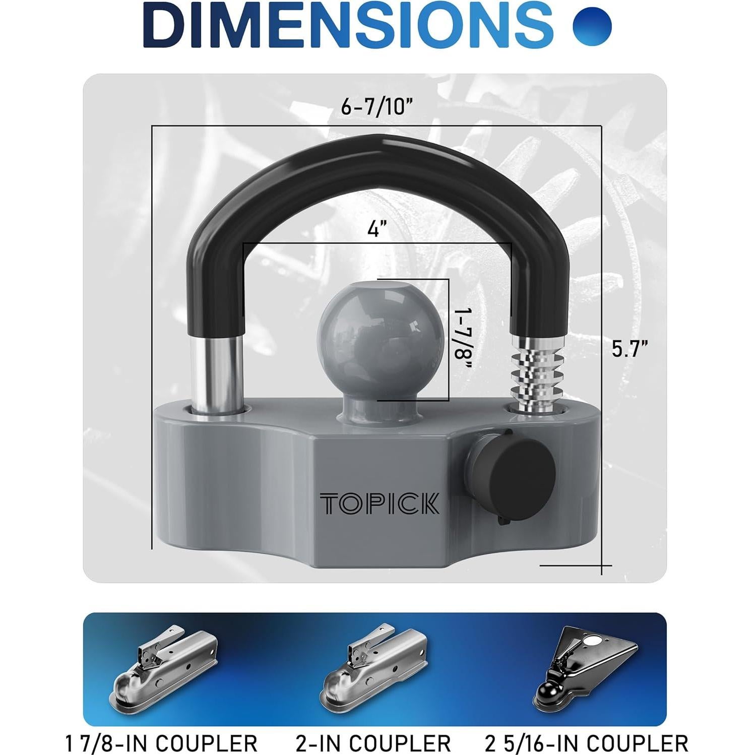 Cerradura de Remolque TOPICK Alta Resistencia Antirrobo Gris