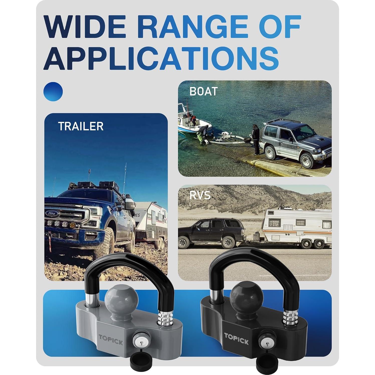 Cerradura de Remolque TOPICK Alta Resistencia Antirrobo Gris