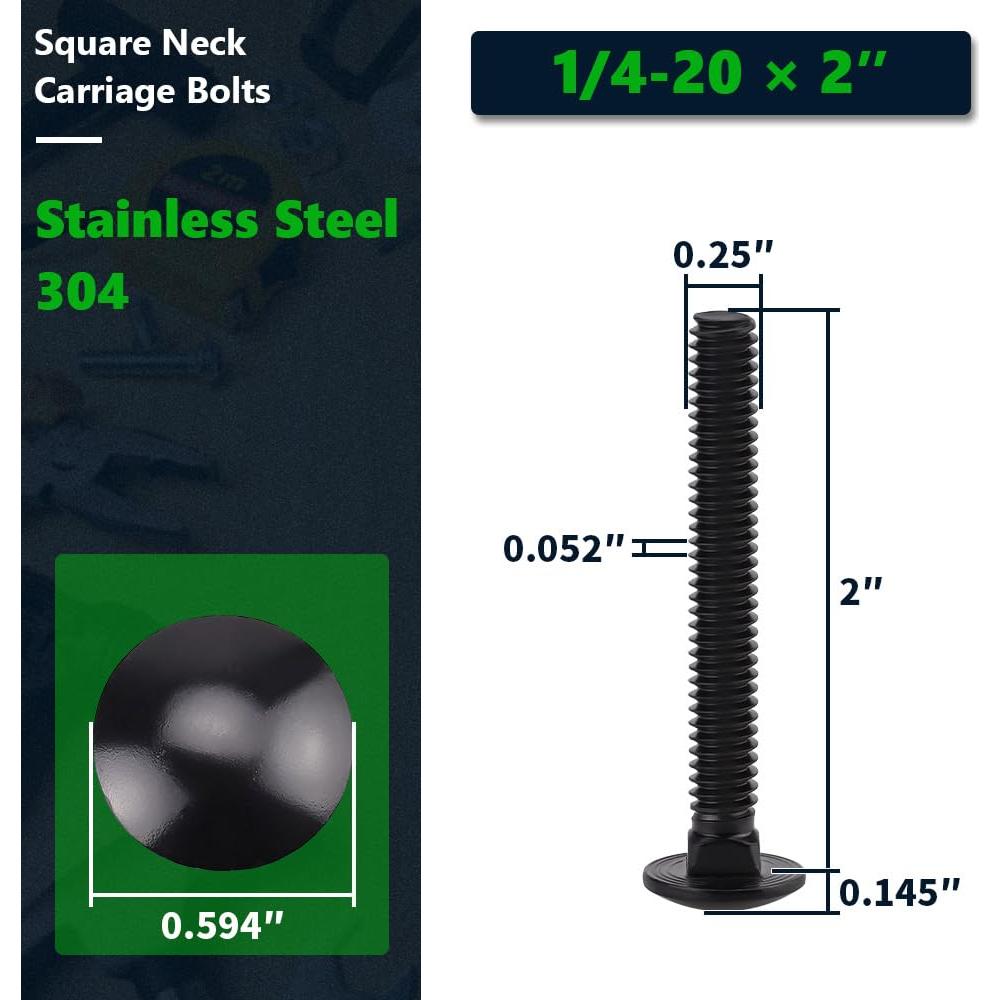 15 Pernos de Carro 1/4-20 x 50mm Acero Inoxidable RoyceMart