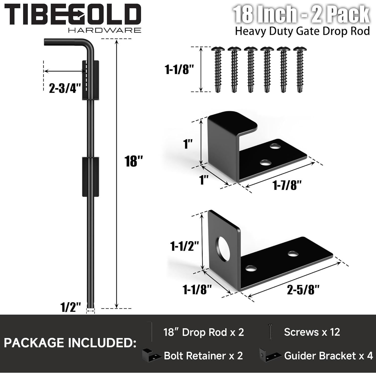 Pestillo de caña TIBEGOLD 45.72 cm hierro forjado paquete de 2