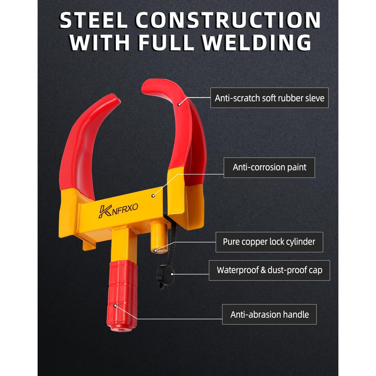 Bloqueo de Rueda Antirrobo KNFRXO Rojo-Amarillo Ajustable